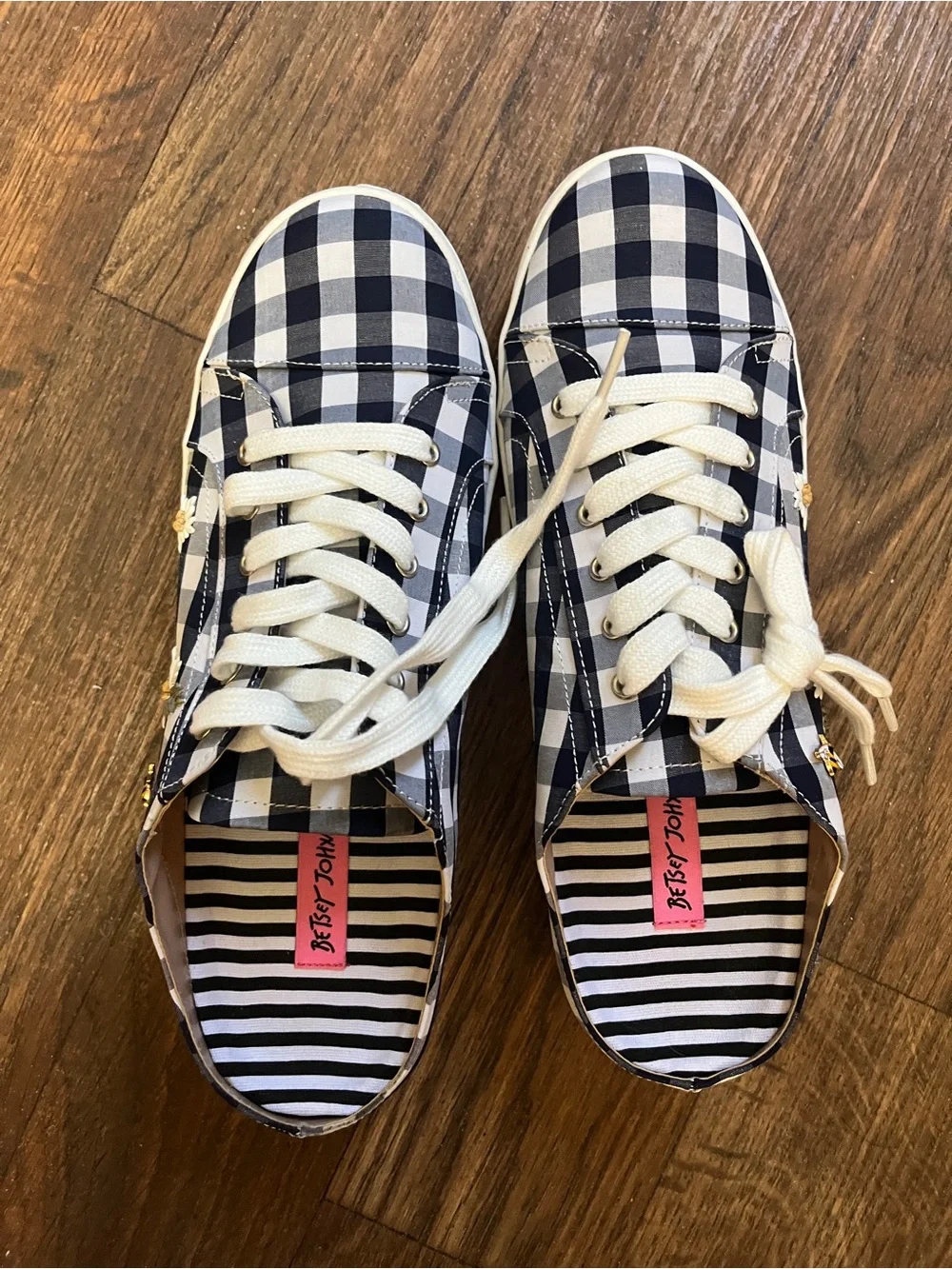 Betsey Johnson Navy & White Gingham Lace-Up Sneakers with Daisy Embroidery 11